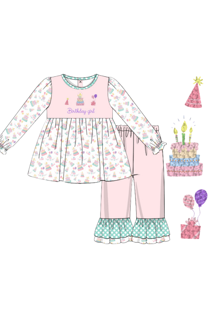 The Smocked Flamingo Apparel & Accessories Pre-Order French Knot Birthday Party Pink Pant Set