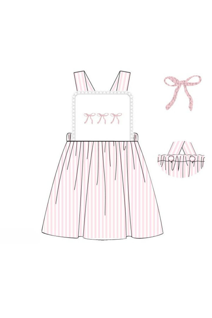 The Smocked Flamingo Apparel & Accessories Pre-Order French Knot Bow Pink Stripe Sundress