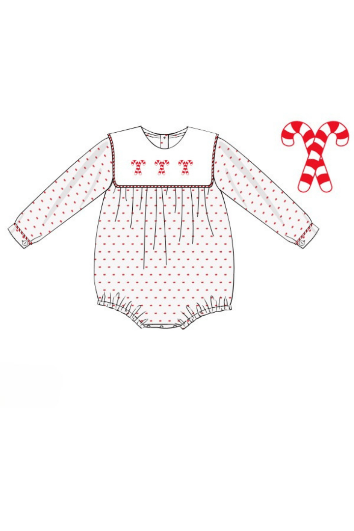 The Smocked Flamingo Apparel & Accessories Pre-Order French Knot Candy Cane Swiss Dot Bib Bubble