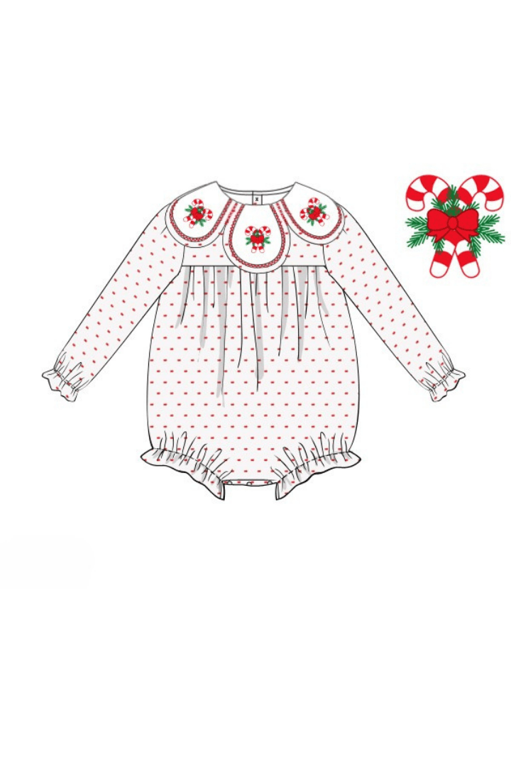 The Smocked Flamingo Apparel & Accessories Pre-Order French Knot Candy Cane Swiss Dot Tulip Bubble