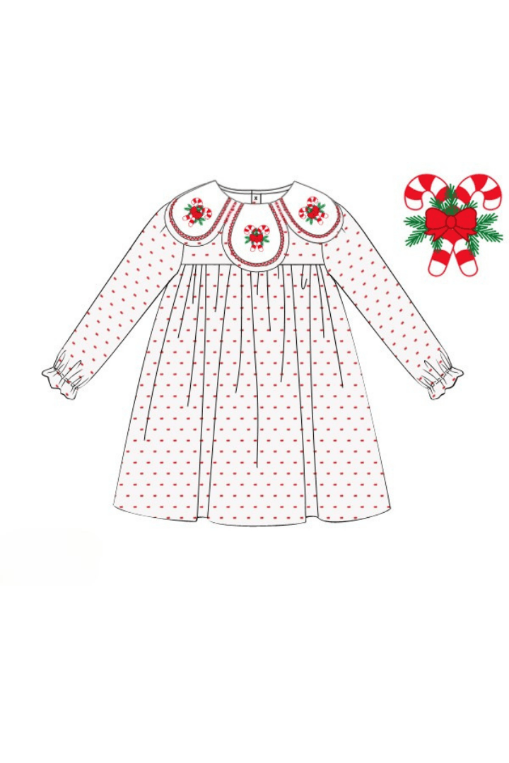 The Smocked Flamingo Apparel & Accessories Pre-Order French Knot Candy Cane Swiss Dot Tulip Dress