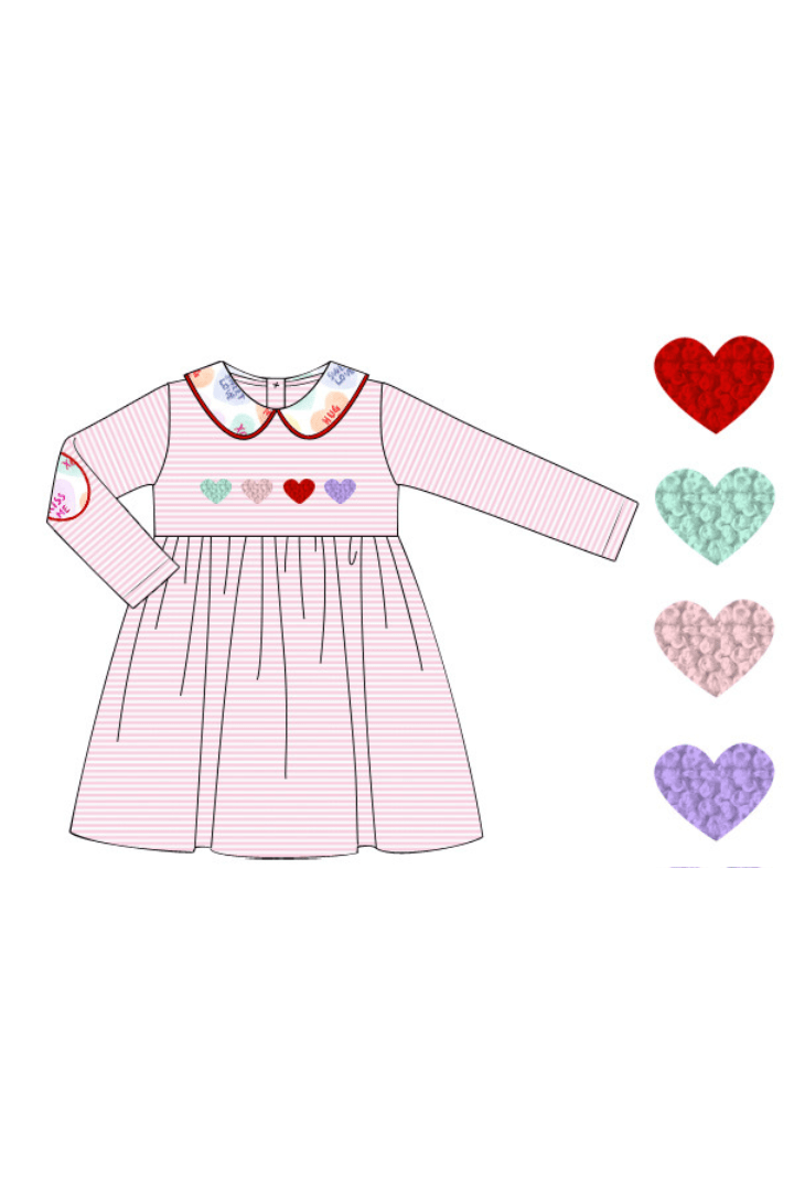 The Smocked Flamingo Apparel & Accessories Pre-Order French Knot Candy Heart Pink Stripe Dress