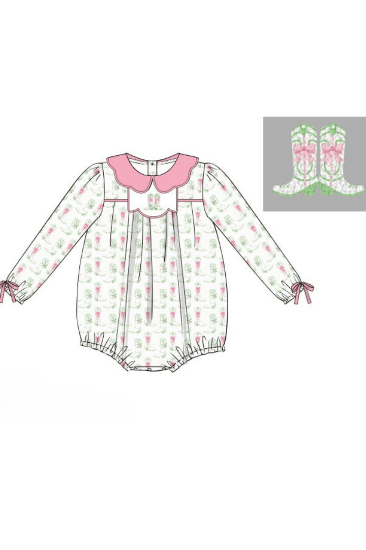 The Smocked Flamingo Apparel & Accessories Pre-Order French Knot Christmas Boots Pink Corduroy Bubble