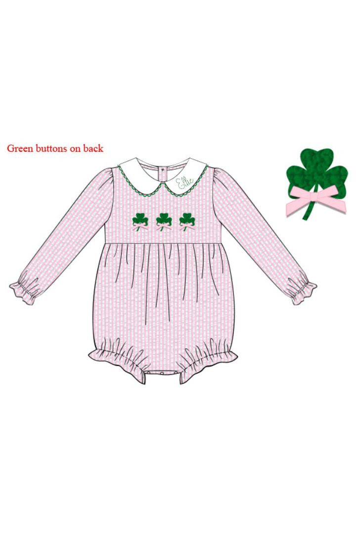 The Smocked Flamingo Apparel & Accessories Pre-Order French Knot Clover Pink Seersucker Bubble