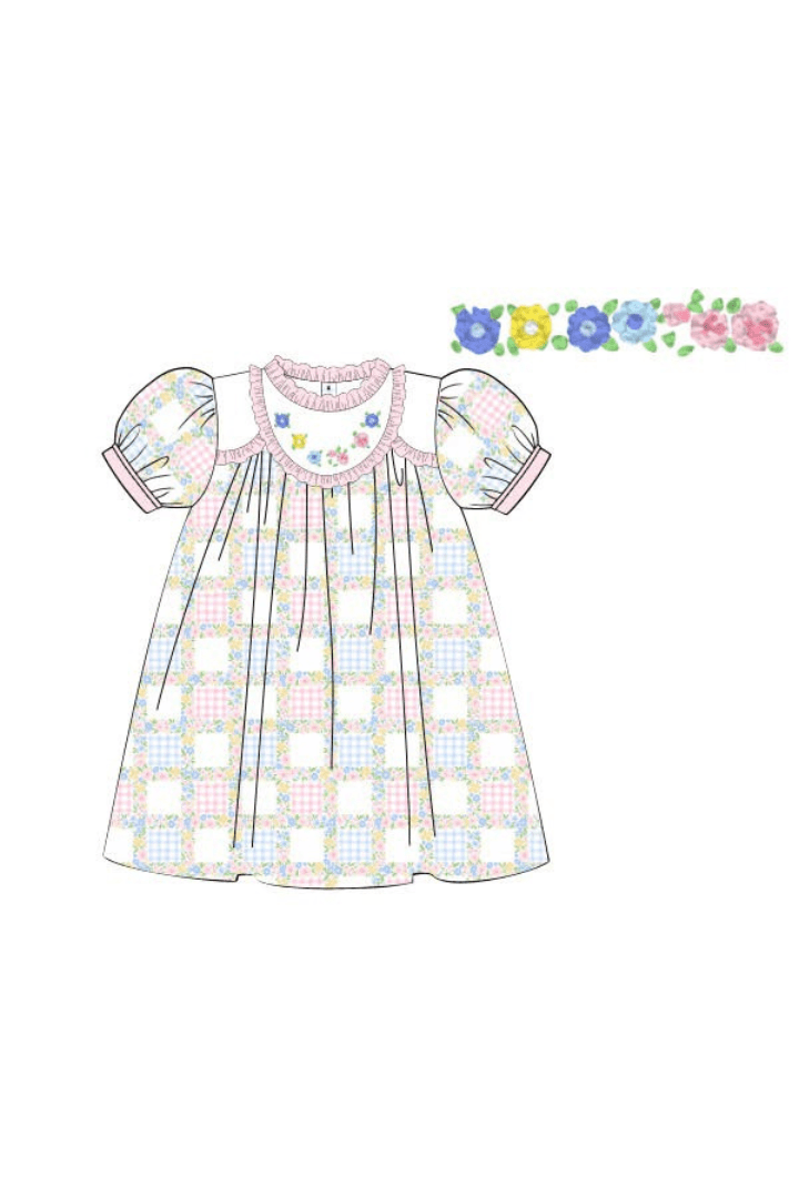 The Smocked Flamingo Apparel & Accessories Pre-Order French Knot Flower Patchwork Dress