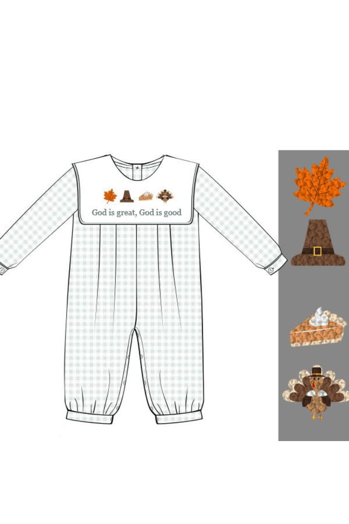 The Smocked Flamingo Apparel & Accessories Pre-Order French Knot God is Good Gingham Romper