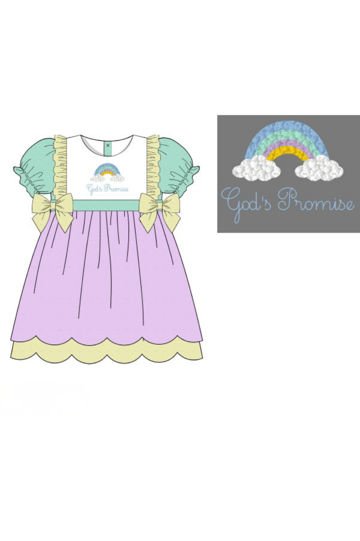 The Smocked Flamingo Apparel & Accessories Pre-Order French Knot God's Promise Color Block Swiss Dot Dress