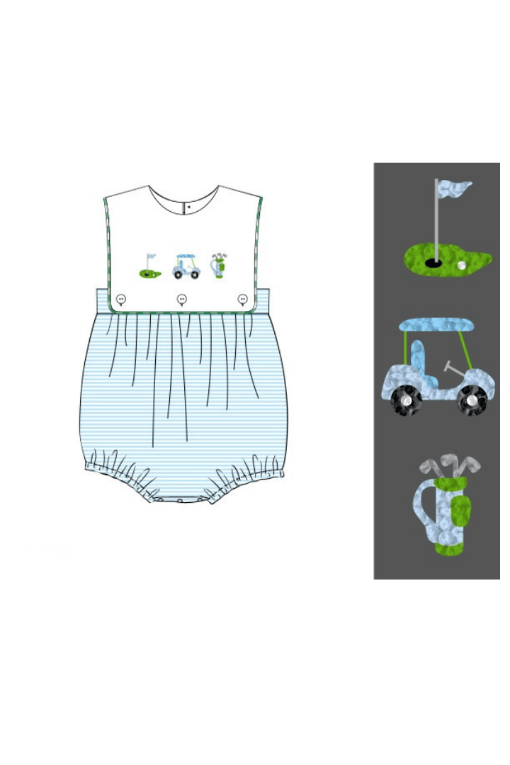 The Smocked Flamingo Apparel & Accessories Pre-Order French Knot Golf Blue Stipe Bubble