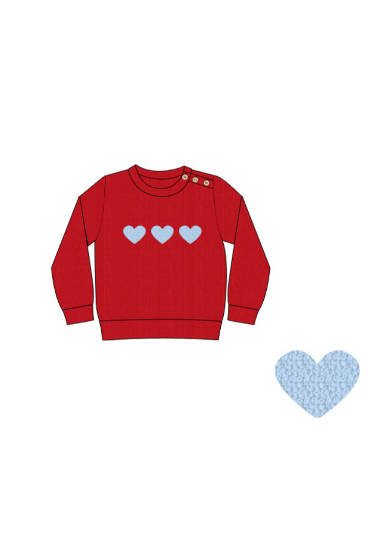 The Smocked Flamingo Apparel & Accessories Pre-Order French Knot Heart Red Cardigan Pullover