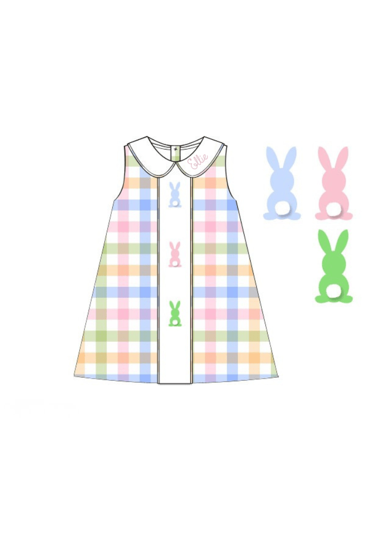 The Smocked Flamingo Apparel & Accessories Pre-Order French Knot Pastel Peeps Buffalo Check Dress