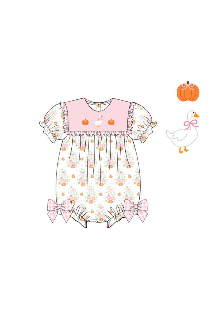 The Smocked Flamingo Apparel & Accessories Pre-Order French Knot Pumpkin Goose Bib Bubble