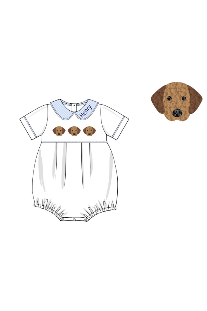 The Smocked Flamingo Apparel & Accessories Pre-Order French Knot Puppy Blue Gingham White Knit Bubble