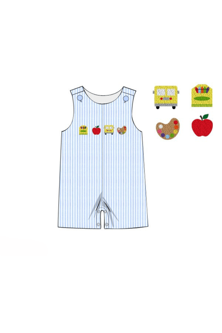 The Smocked Flamingo Apparel & Accessories Pre-Order French Knot School Blue Pinstripe Jon Jon