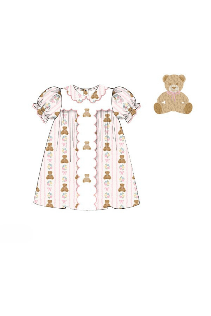 The Smocked Flamingo Apparel & Accessories Pre-Order French Knot Sweet Teddy Bear Dress