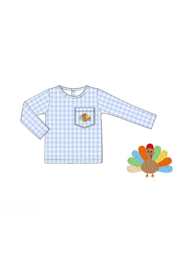The Smocked Flamingo Apparel & Accessories Pre-Order French Knot Turkey Blue Gingham Shirt