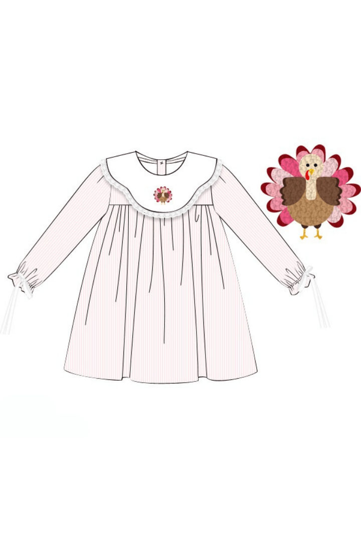 The Smocked Flamingo Apparel & Accessories Pre-Order French Knot Turkey Pink Stripe Dress