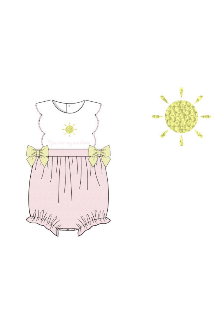 The Smocked Flamingo Apparel & Accessories Pre-Order French Knot You are My Sunshine Pink Swiss Dot Bubble