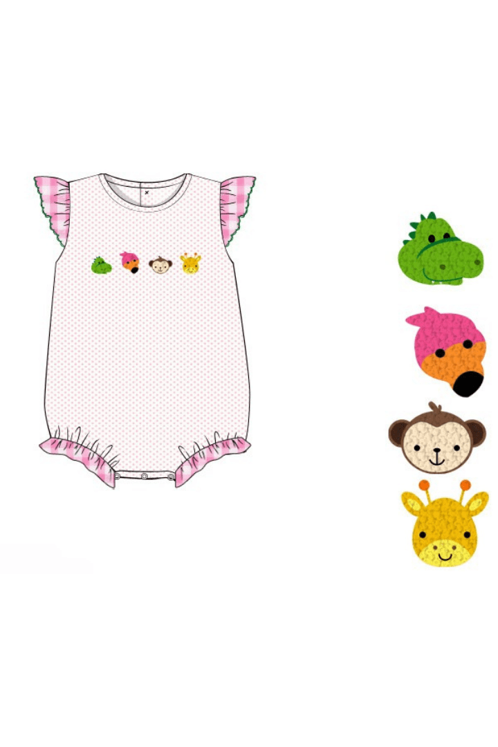 The Smocked Flamingo Apparel & Accessories Pre-Order French Knot Zoo Friends Gingham Bubble