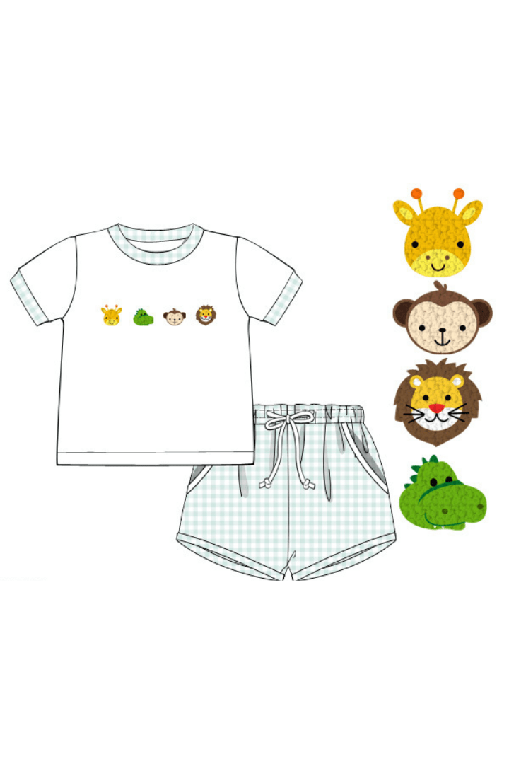 The Smocked Flamingo Apparel & Accessories Pre-Order French Knot Zoo Friends Gingham Short Set