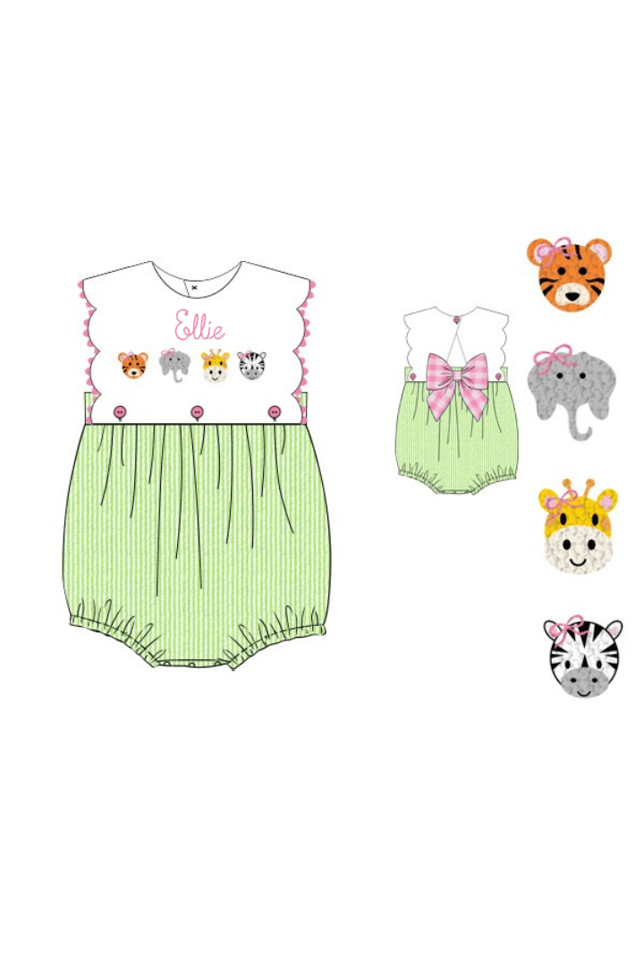 The Smocked Flamingo Apparel & Accessories Pre-Order French Knot Zoo Friends Seersucker Bow Bubble