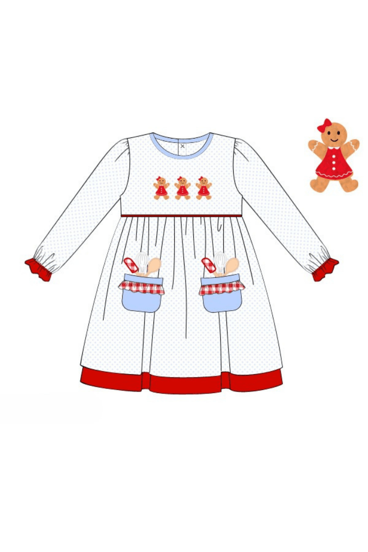 The Smocked Flamingo Apparel & Accessories Pre-Order Gingerbread Cookies Dress