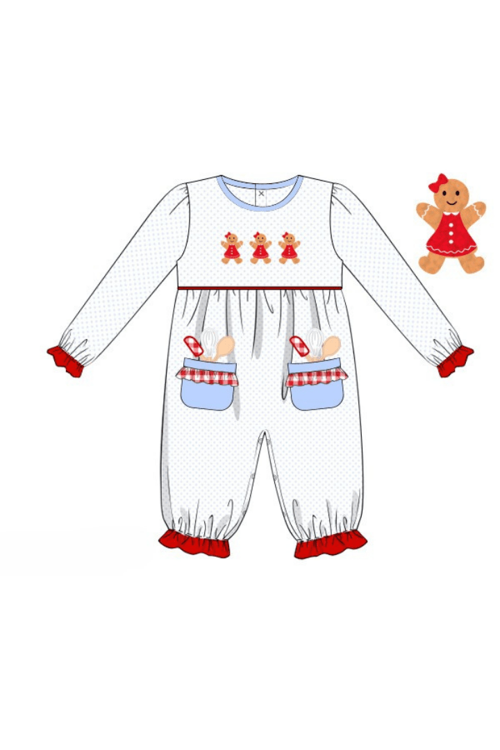 The Smocked Flamingo Apparel & Accessories Pre-Order Gingerbread Cookies Romper
