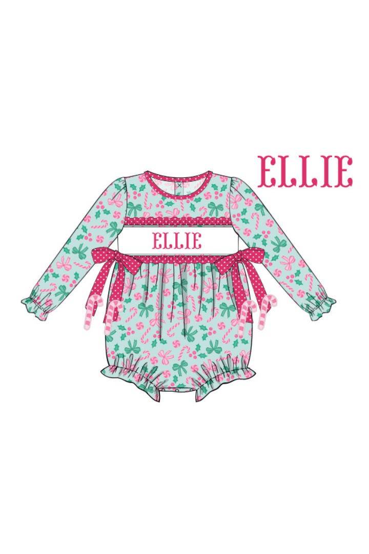 The Smocked Flamingo Apparel & Accessories Pre-Order Hand Smocked Custom Name Candy Cane Lane Bubble