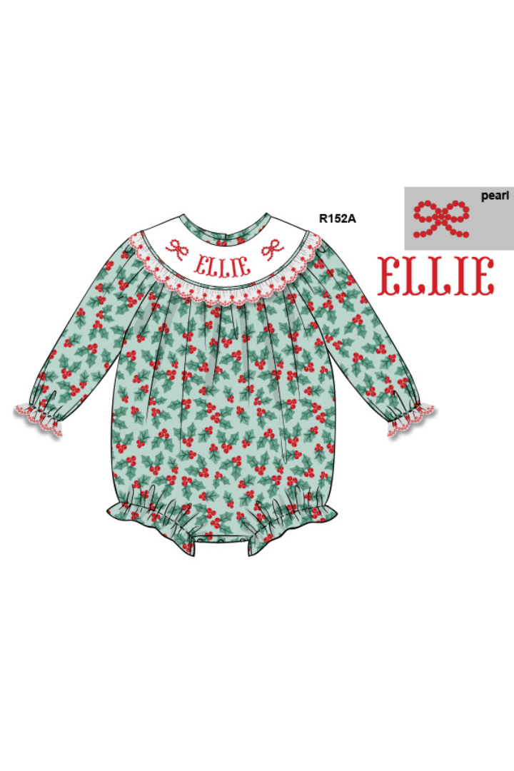 The Smocked Flamingo Apparel & Accessories Pre-Order Hand Smocked Custom Name Holly Honeycomb Bubble