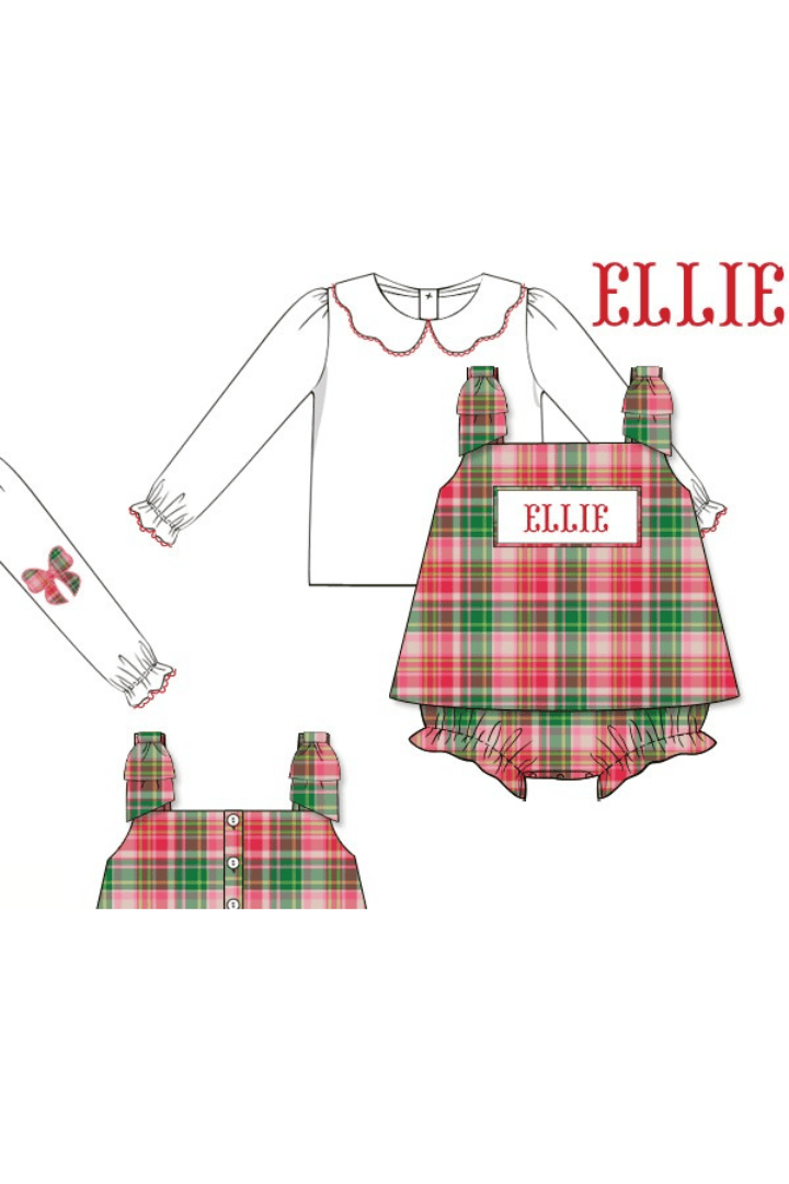 The Smocked Flamingo Apparel & Accessories Pre-Order Hand Smocked Custom Name Pink Plaid Corduroy 2Pc Skirted Bubble