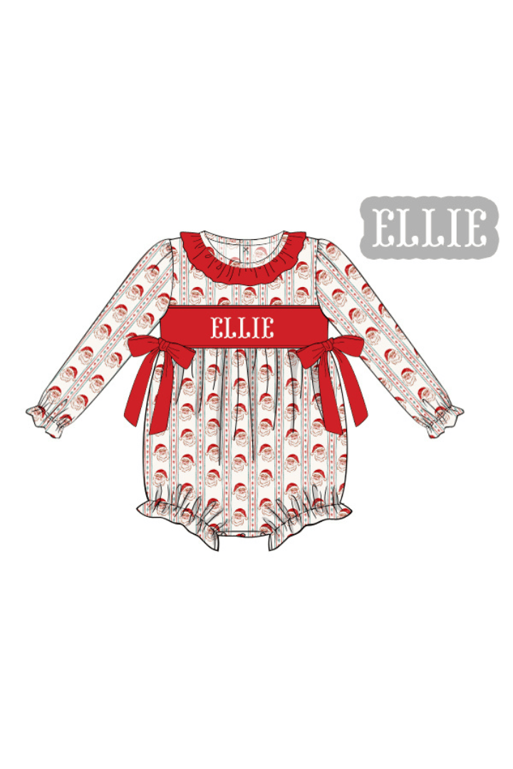The Smocked Flamingo Apparel & Accessories Pre-Order Hand Smocked Custom Name Santa Bubble