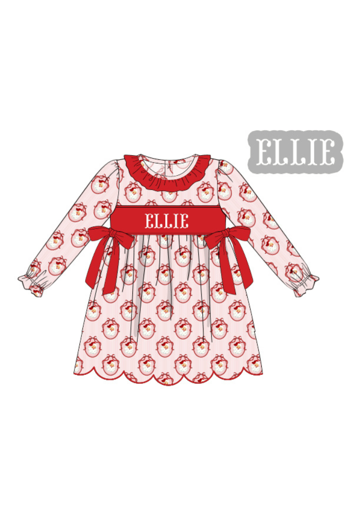 The Smocked Flamingo Apparel & Accessories Pre-Order Hand Smocked Custom Name Vintage Santa Ruffle Dress