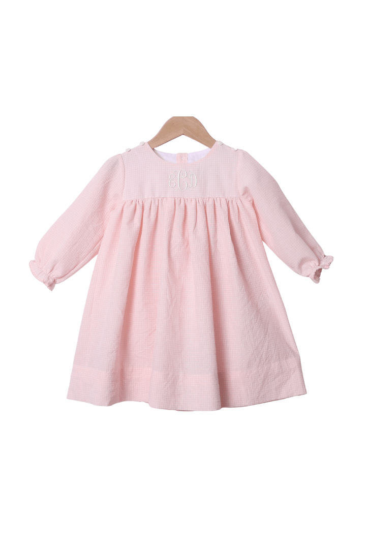 The Smocked Flamingo Apparel & Accessories Pre-Order Interchangeable Turkey/Santa Pink Windowpane Romper Dress