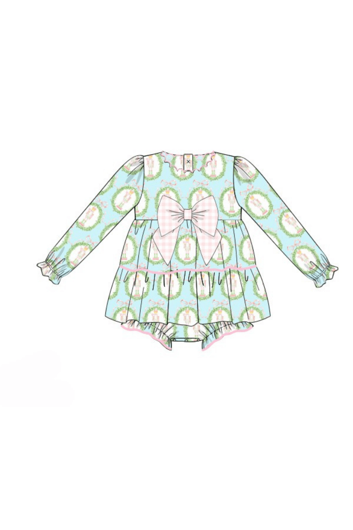 The Smocked Flamingo Apparel & Accessories Pre-Order Mint Nutcracker Pink Gingham Swing Bubble