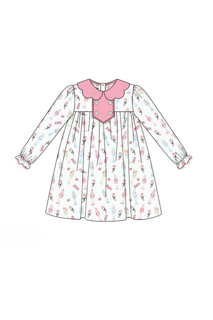The Smocked Flamingo Apparel & Accessories Pre-Order Nutcracker Pink Corduroy Scalloped Dress
