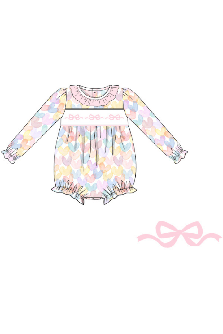 The Smocked Flamingo Apparel & Accessories Pre-Order Pastel Heart and Bow Knit Bubble
