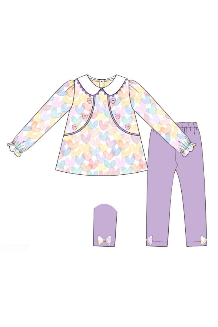 The Smocked Flamingo Apparel & Accessories Pre-Order Pastel Heart Knit Pant Set