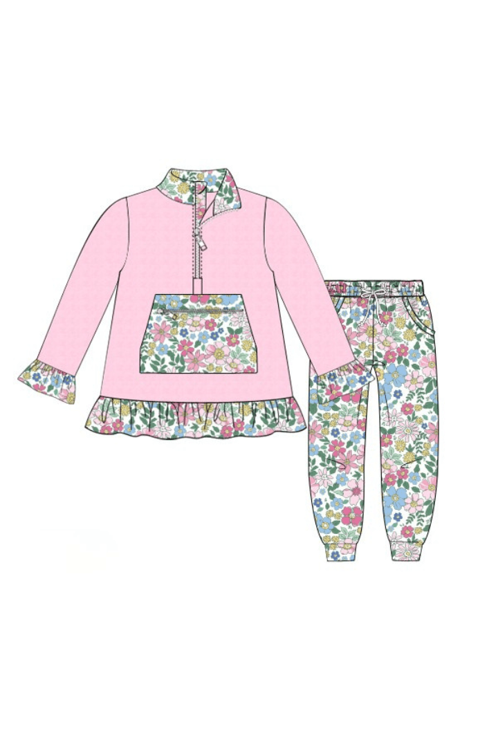The Smocked Flamingo Apparel & Accessories Pre-Order Pink Fleece Floral Jogger Set