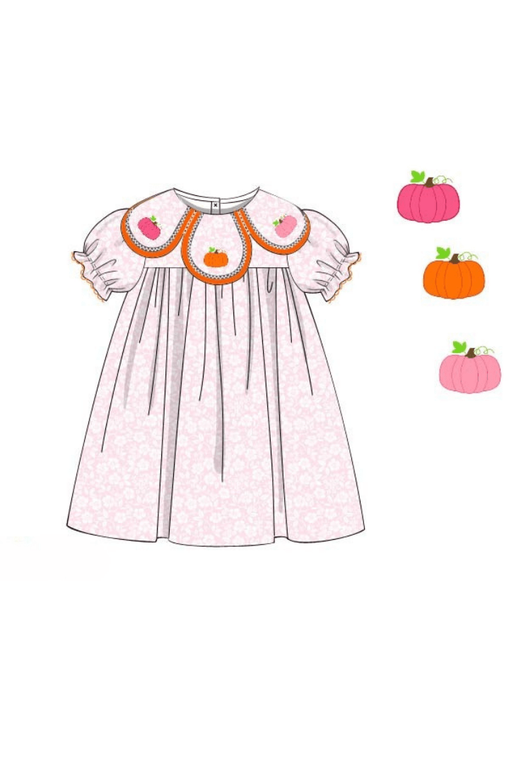 The Smocked Flamingo Apparel & Accessories Pre-Order Pink Floral Tulip Pumpkin Dress