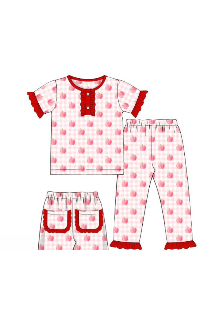 The Smocked Flamingo Apparel & Accessories Pre-Order Pink Gingham Apple Knit Ruffle Pajamas