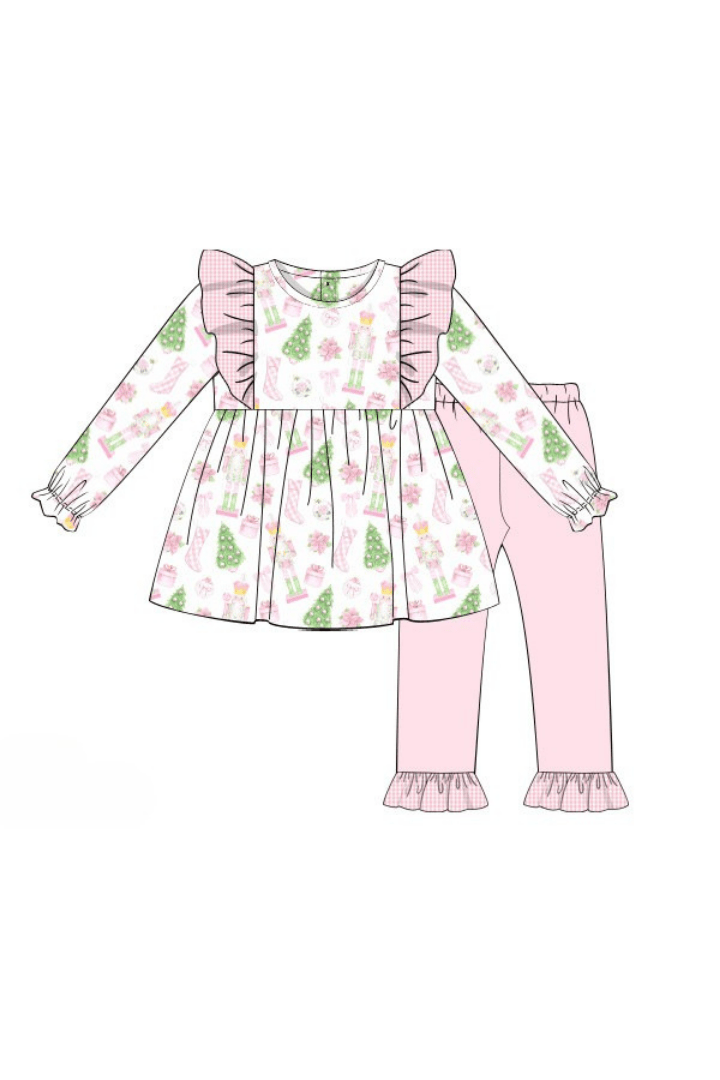 The Smocked Flamingo Apparel & Accessories Pre-Order Pink Gingham Ruffle Nutcracker Pant Set
