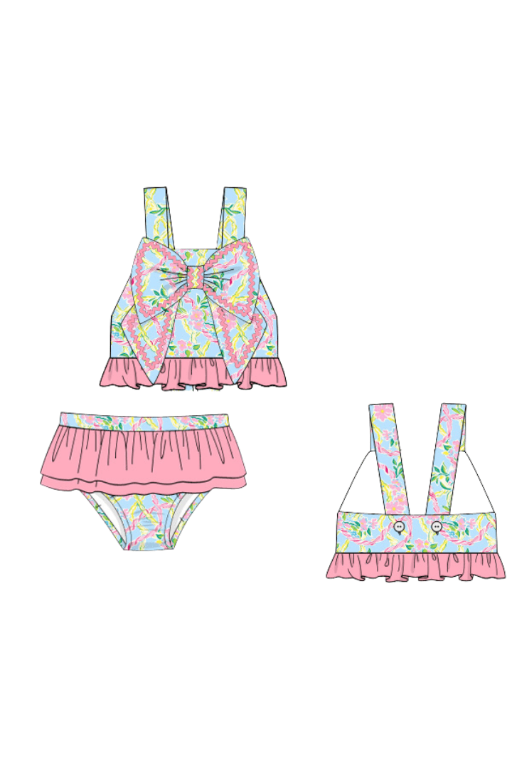 The Smocked Flamingo Apparel & Accessories Pre-Order Pink Paradise Scalloped Bow 2 Piece Swimsuit