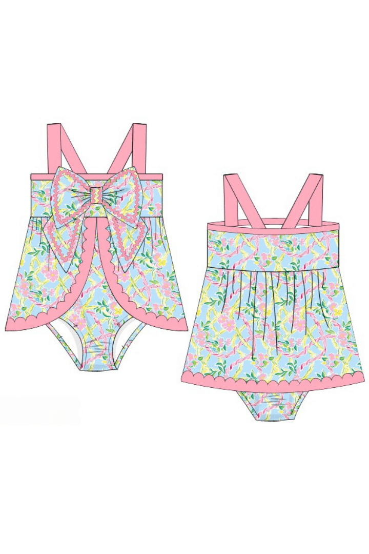 The Smocked Flamingo Apparel & Accessories Pre-Order Pink Paradise Scalloped Bow Swimsuit