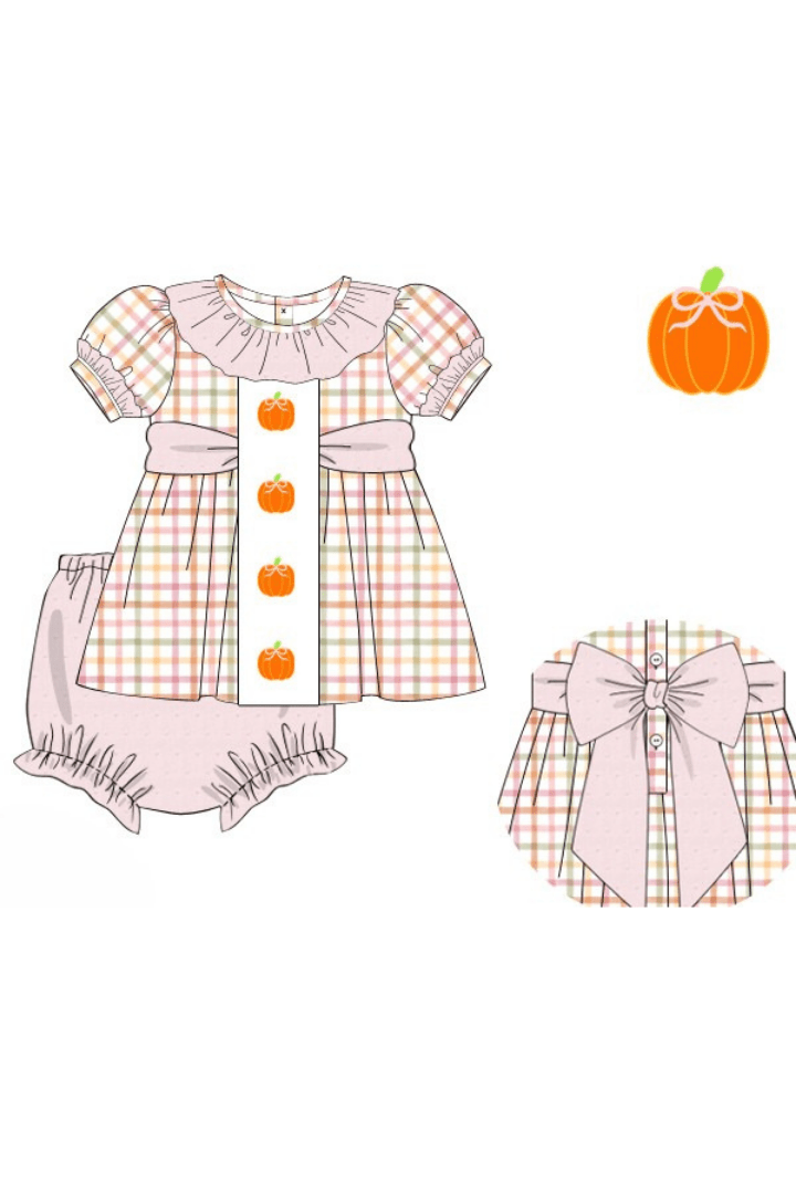 The Smocked Flamingo Apparel & Accessories Pre-Order Plaid Pumpkin Ruffle Bloomer Set