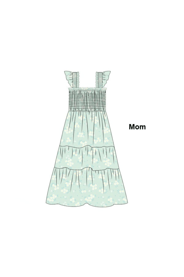 The Smocked Flamingo Apparel & Accessories Pre-Order Pre-Order Smocked Blue and Green Floral Mom Dress