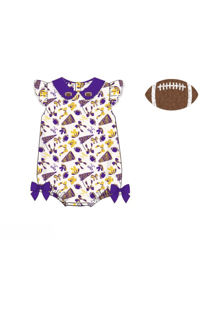 The Smocked Flamingo Apparel & Accessories Pre-Order Purple Football Floral Bow Bubble