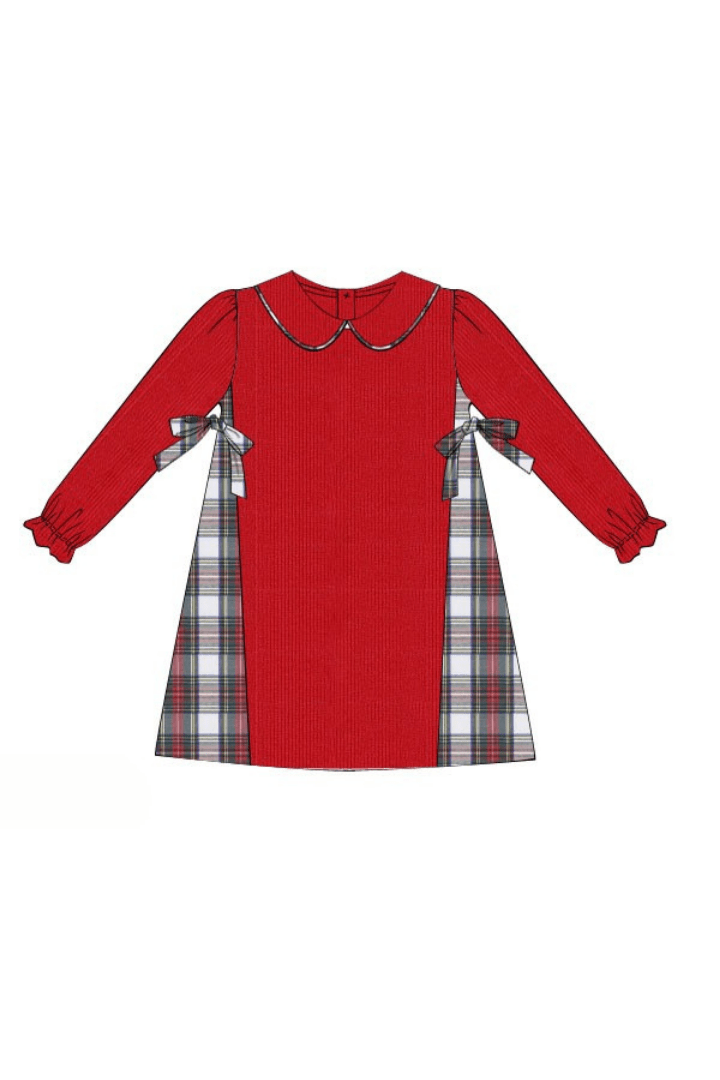 The Smocked Flamingo Apparel & Accessories Pre-Order Red Corduroy Tartan Bow Dress