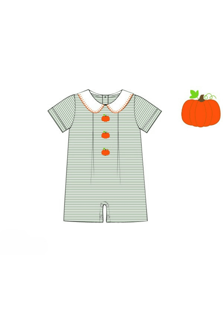 The Smocked Flamingo Apparel & Accessories Pre-Order Sage Stripe Pumpkin Shortall