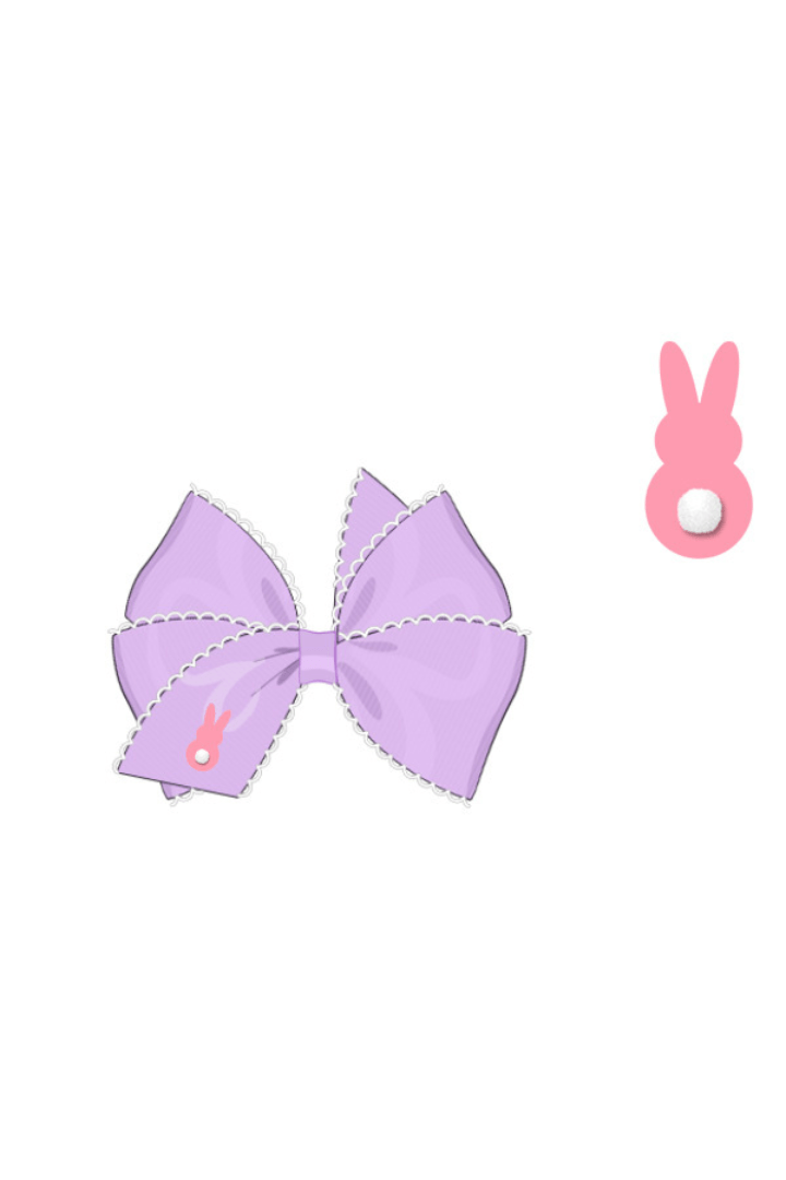 The Smocked Flamingo Apparel & Accessories Pre-Order Scalloped Edge Grosgrain Bow with Embroidered Peep Purple/Pink