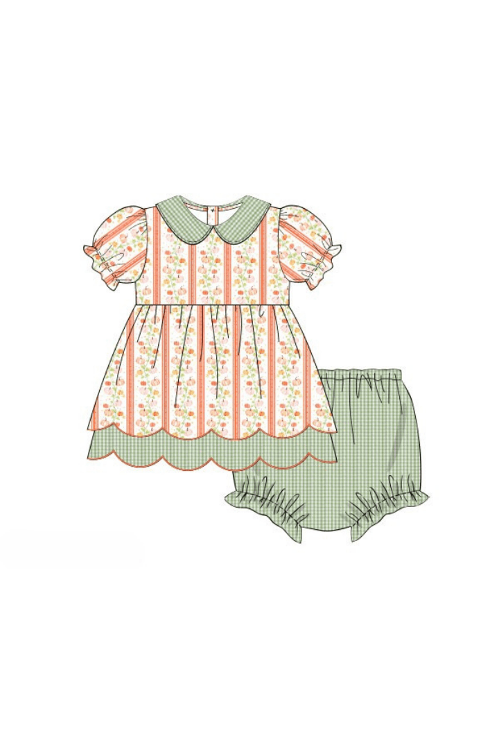 The Smocked Flamingo Apparel & Accessories Pre-Order Scalloped Floral Pumpkin Bloomer Set