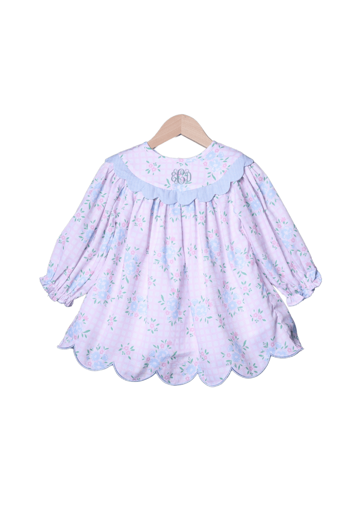 Scalloped Pink Floral and Blue Gingham Pique Dress 7